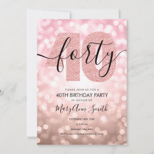 Elegant Modern Rose Gold 40th Birthday Party  Invitation