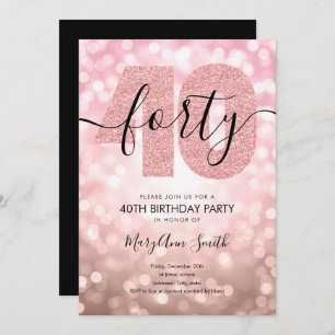 Elegant Modern Rose Gold 40th Birthday Party Invitation