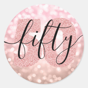 Elegant Modern Rose Gold 50th Birthday Glitter Classic Round Sticker