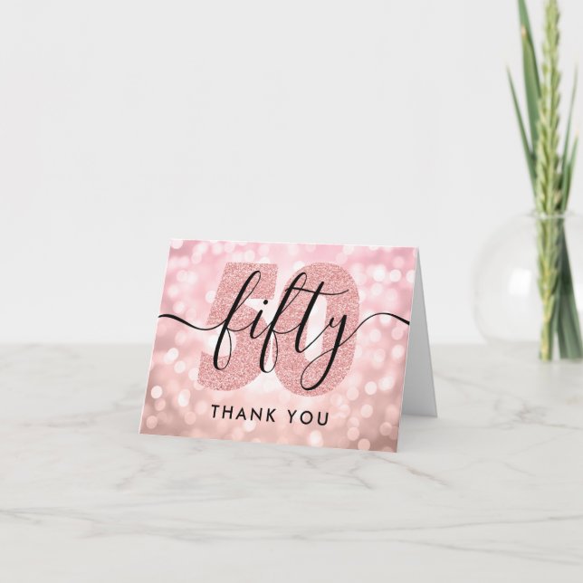 Elegant Modern Rose Gold 50th Birthday Thank You (Front)