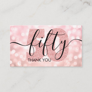 Elegant Modern Rose Gold 50th Birthday Thank You Business Card