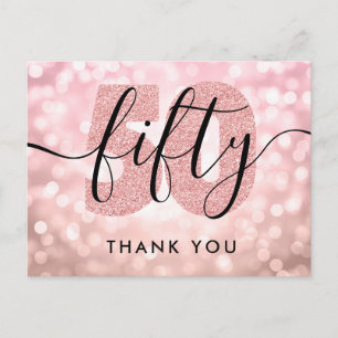 Elegant Modern Rose Gold 50th Birthday Thank You Postcard