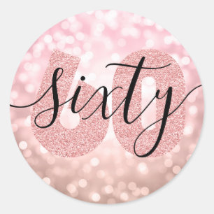 Elegant Modern Rose Gold 60th Birthday Glitter Classic Round Sticker