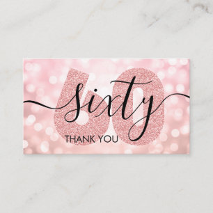 Elegant Modern Rose Gold 60th Birthday Thank You Business Card