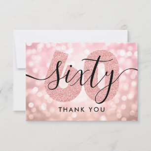 Elegant Modern Rose Gold 60th Birthday Thank You Card
