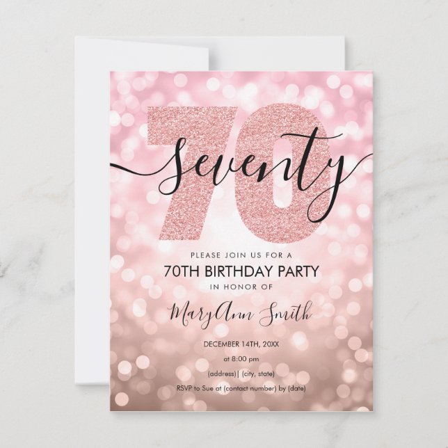 Elegant Modern Rose Gold 70th Birthday Party Invitation (Front)