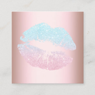 Elegant modern rose gold blue glitter lips makeup square business card