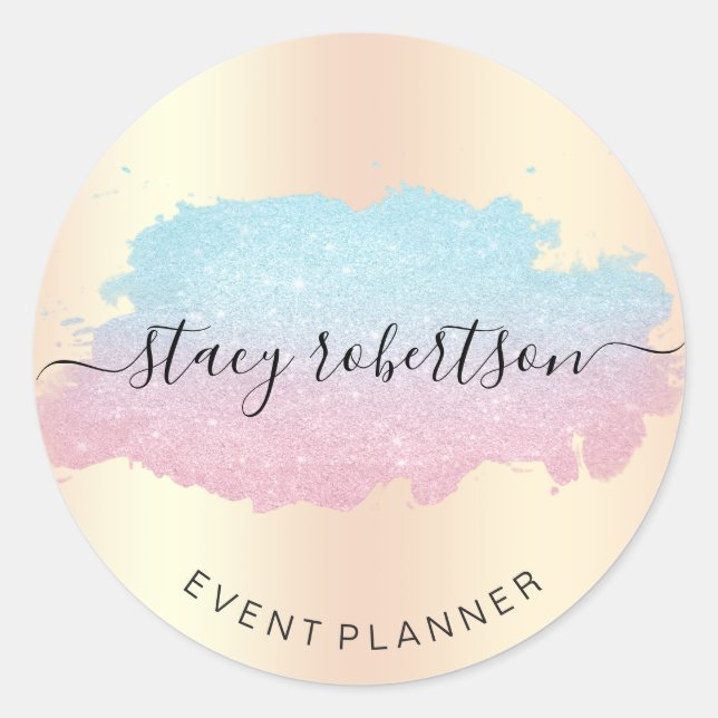 Elegant modern rose gold blue glitter planner classic round sticker (Front)