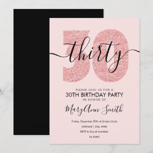 Elegant Modern Rose Gold Blush 30th Birthday Invitation