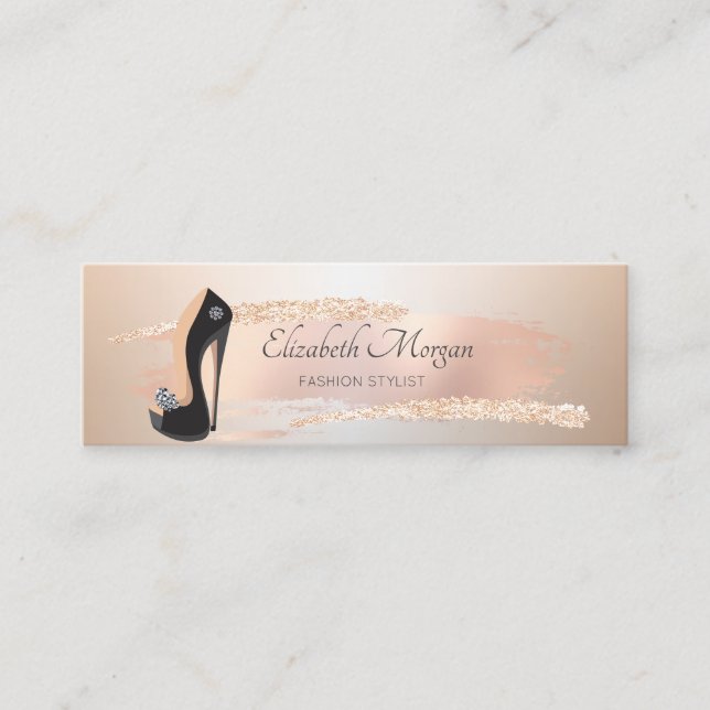 Elegant Modern,Rose Gold Brush Stroke,High Heel  Mini Business Card (Front)