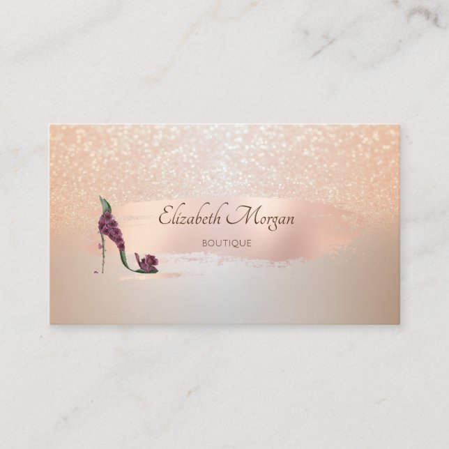 Elegant Modern, Rose Gold Brush Stroke, High Heels Business Card (Front)