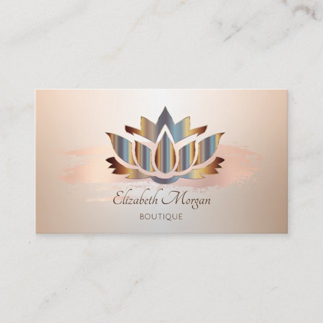 Elegant Modern, Rose Gold Brush Stroke Lotus Business Card (Front)