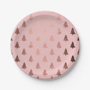 Elegant modern rose gold Christmas tree pattern Paper Plate