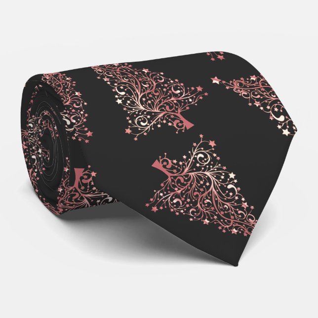 Elegant modern rose gold Christmas tree pattern Tie (Rolled)