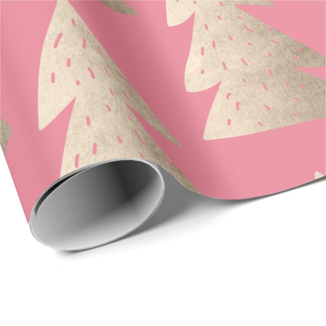Elegant modern rose gold Christmas tree pattern Wrapping Paper (Roll Corner)
