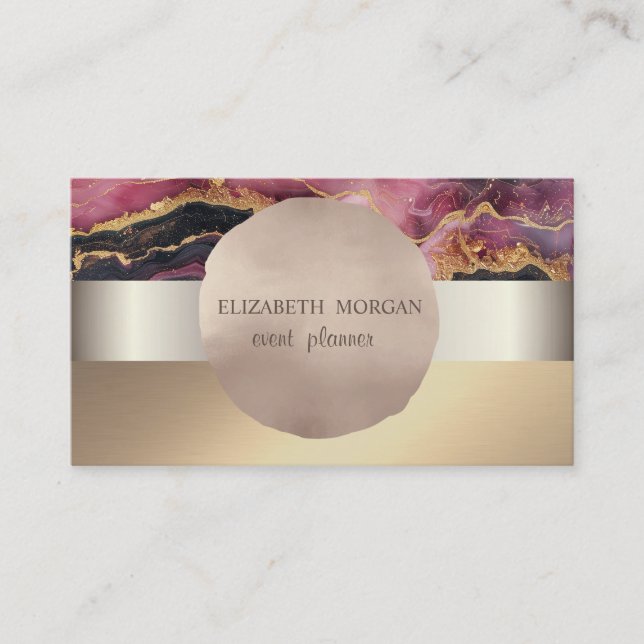 Elegant Modern,Rose Gold Circle Burgundy Marble Business Card (Front)