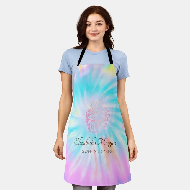 Elegant Modern, Rose Gold Cupcake Tie Dye Apron (Worn)
