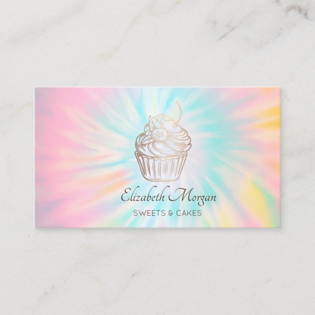 Elegant Modern, Rose Gold Cupcake Tie Dye Business Card (Front)