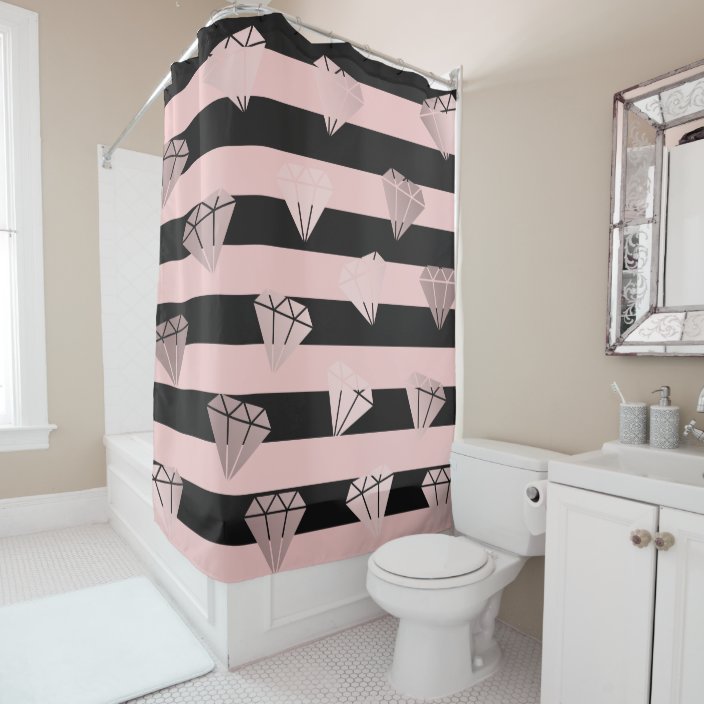 Elegant modern rose gold diamond stripe pattern shower curtain Zazzle