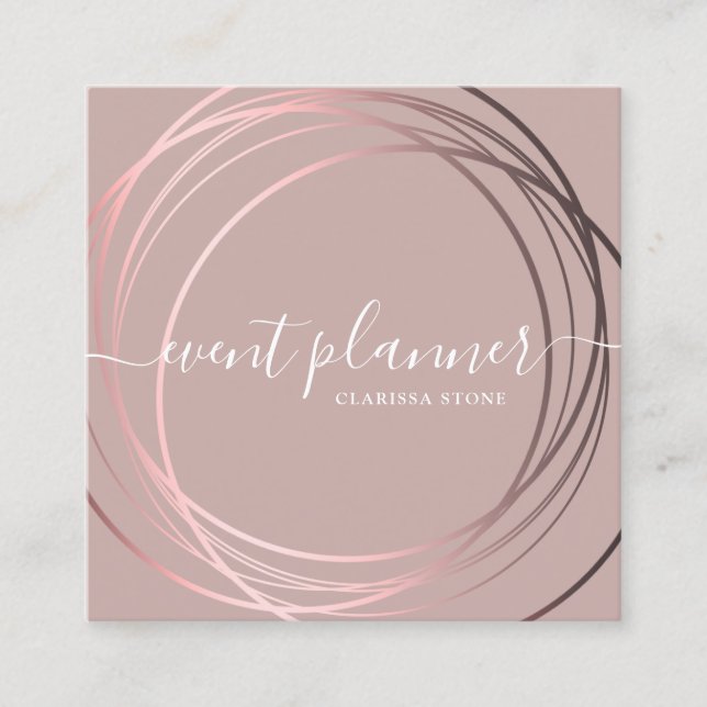 Elegant modern rose gold event planner  square business card (Front)