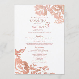 Elegant Modern Rose Gold Floral  Wedding Programme