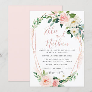 Elegant Modern Rose Gold Floral Wreath Wedding Invitation