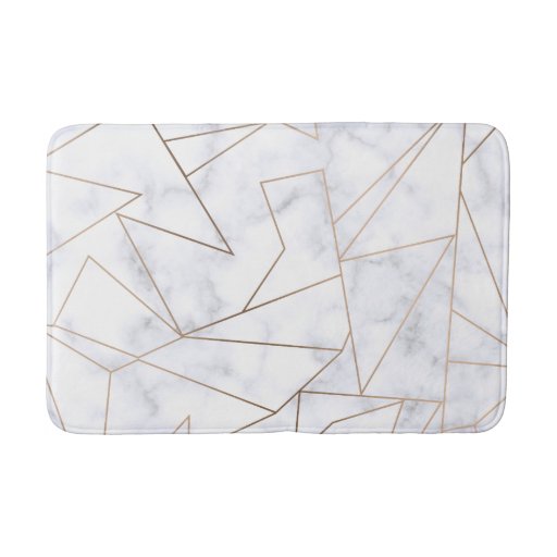 Image of elegant modern rose gold geometric white marble Bath Mat