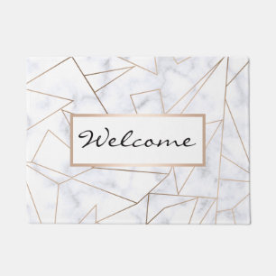elegant modern rose gold geometric white marble doormat