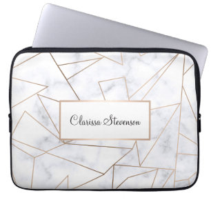 elegant modern rose gold geometric white marble laptop sleeve