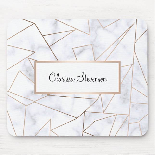 elegant modern rose gold geometric white marble mouse mat (Front)