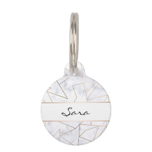 elegant modern rose gold geometric white marble pet tag