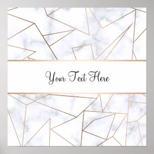 elegant modern rose gold geometric white marble poster