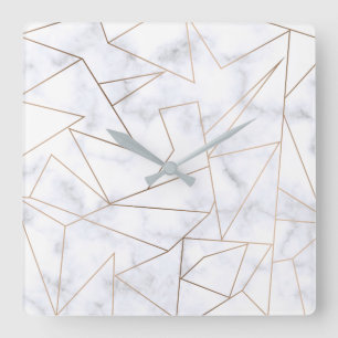 elegant modern rose gold geometric white marble square wall clock
