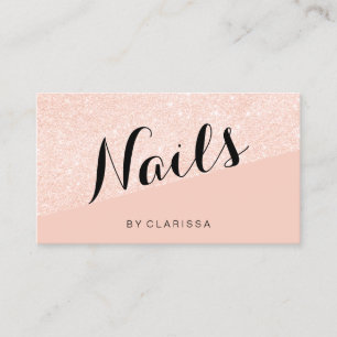 Elegant modern rose gold glitter blush pink nails business card