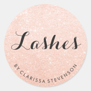 Elegant modern rose gold glitter lashes classic round sticker