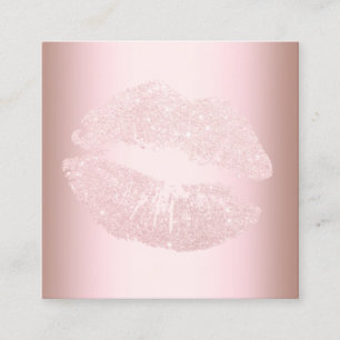 Elegant modern rose gold glitter lips makeup square business card