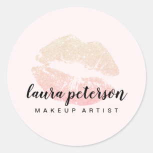 Elegant modern rose gold glitter lips pink makeup classic round sticker