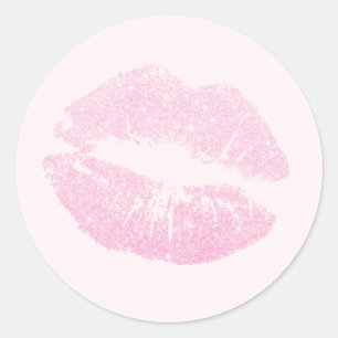 Elegant modern rose gold glitter lips pink makeup classic round sticker