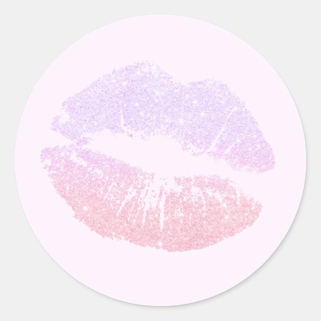 Elegant modern rose gold glitter lips violet classic round sticker (Front)