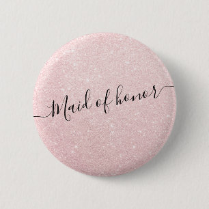 Elegant & modern rose gold glitter maid of honour 6 cm round badge