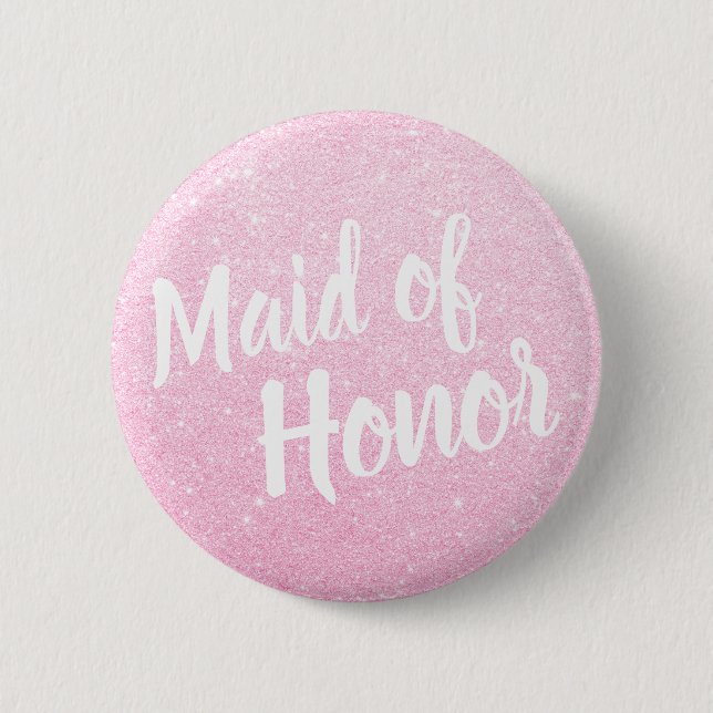 Elegant & modern rose gold glitter maid of honour 6 cm round badge (Front)