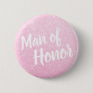 Elegant & modern rose gold glitter man of honour 6 cm round badge