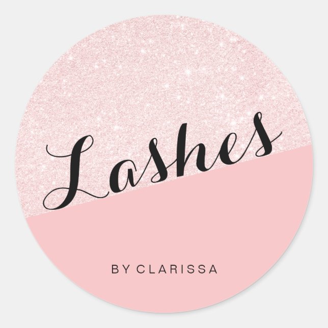 Elegant modern rose gold glitter pink lashes classic round sticker (Front)