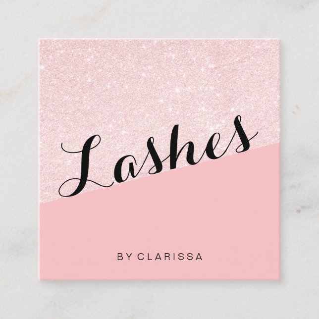 Elegant modern rose gold glitter pink lashes square business card (Front)