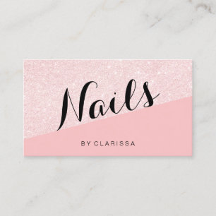 Elegant modern rose gold glitter pink nails business card