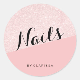 Elegant modern rose gold glitter pink nails classic round sticker