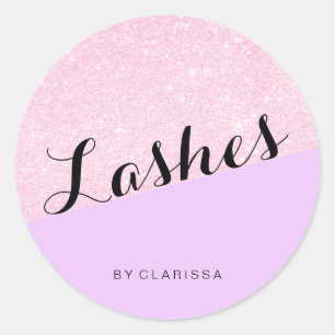 Elegant modern rose gold glitter purple lashes classic round sticker