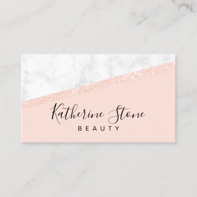 Elegant modern rose gold glitter white marble business card (Front)