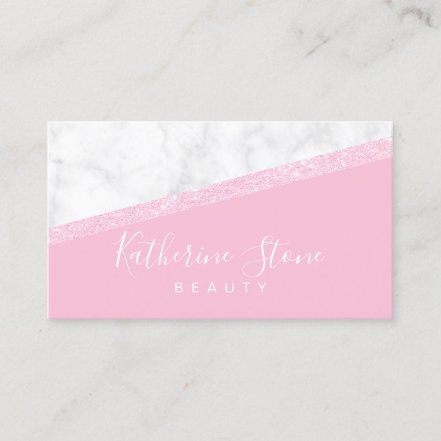 Elegant modern rose gold glitter white marble pink business card (Front)