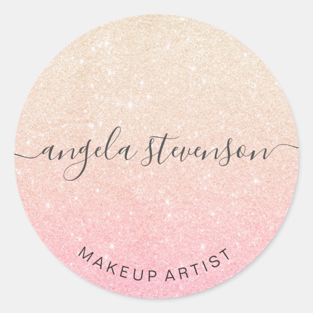 Elegant modern rose gold & gold glitter makeup classic round sticker (Front)